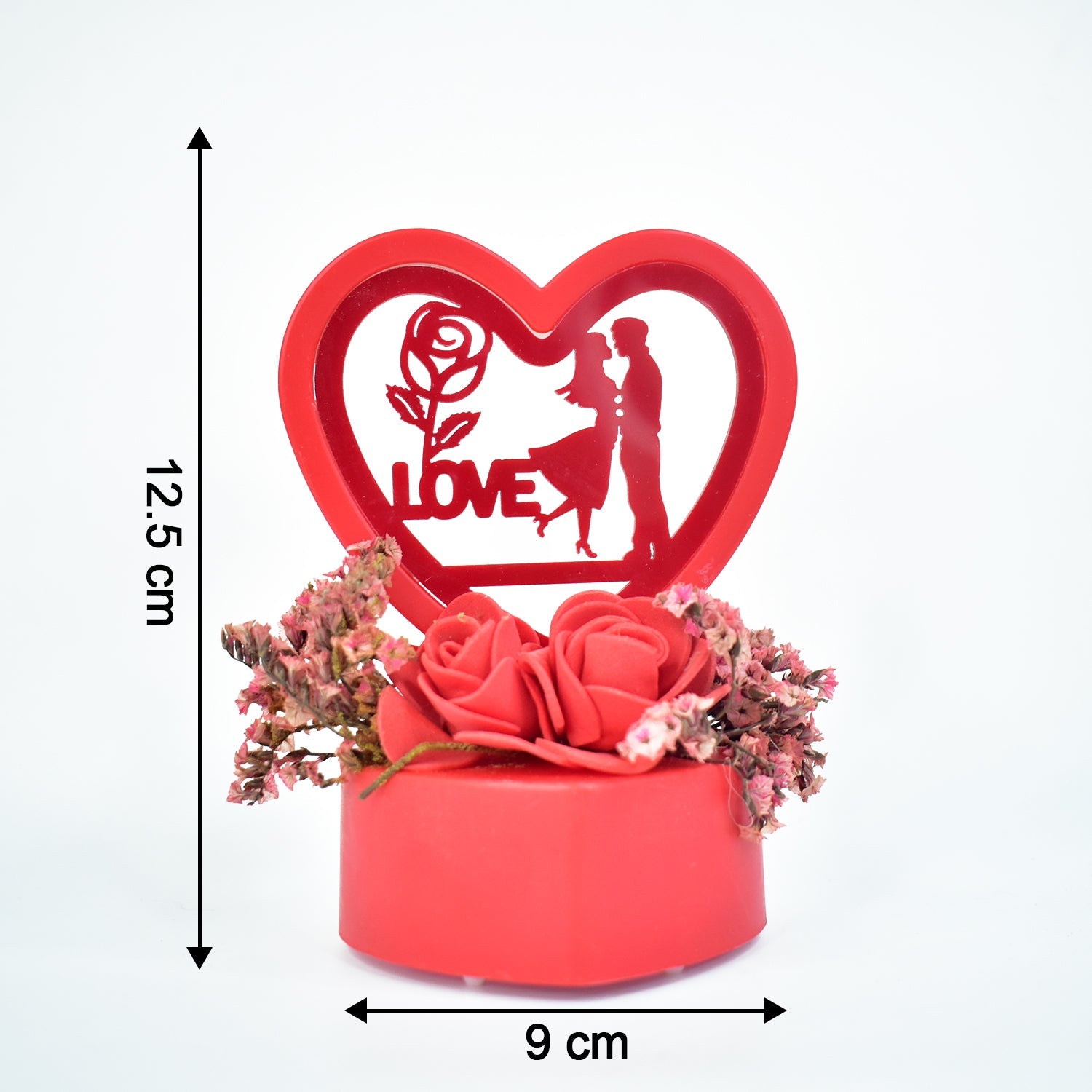 Romantic Heart-Shaped Love Couple Decorative Showpiece with Rose Base (1 Pc) Romantic Heart-Shaped Love Couple Decorative Showpiece with Rose Base (1 Pc)